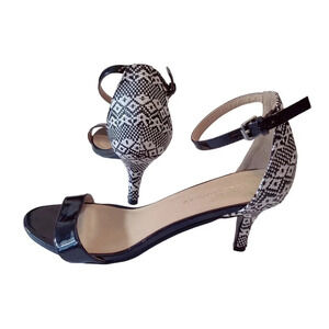 CL by Laundry Black and White Open Toe Ankle Strap Stiletto Heeled Pumps Size 9M